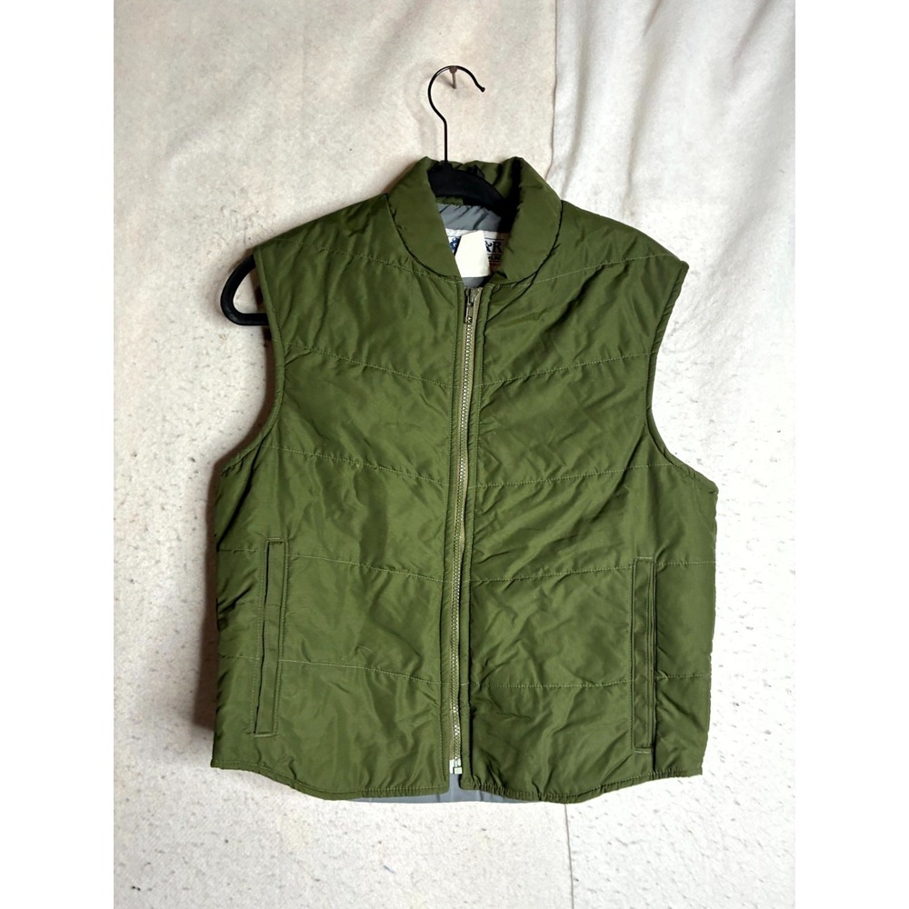 R&R Uniform Puffer Vest Mens Medium Green Pockets Insulated Sleeveless Full Zip